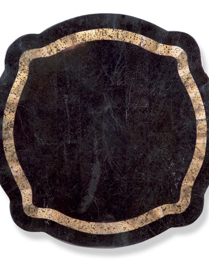 20" Black and Brown Stone and Wood Free Form Coffee Table With Drawer