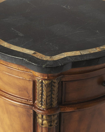 20" Black and Brown Stone and Wood Free Form Coffee Table With Drawer