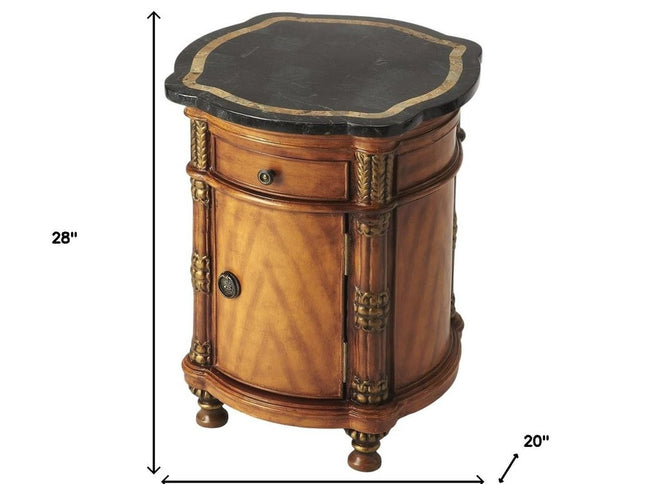 20" Black and Brown Stone and Wood Free Form Coffee Table With Drawer