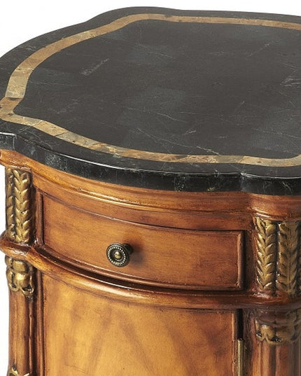 20" Black and Brown Stone and Wood Free Form Coffee Table With Drawer