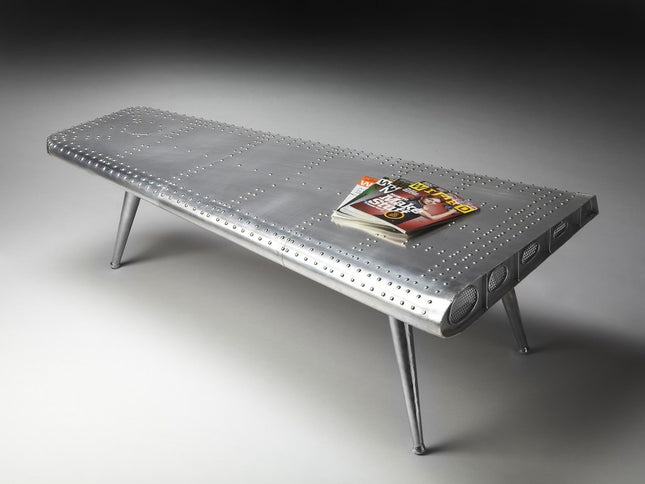 60" Silver Aluminum and Metal Coffee Table
