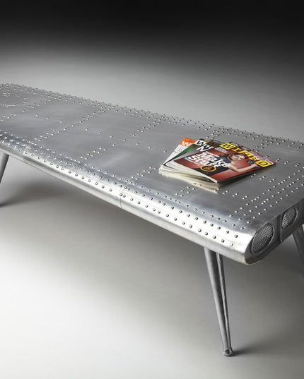 60" Silver Aluminum and Metal Coffee Table