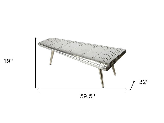 60" Silver Aluminum and Metal Coffee Table
