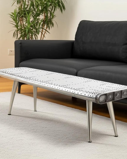 60" Silver Aluminum and Metal Coffee Table