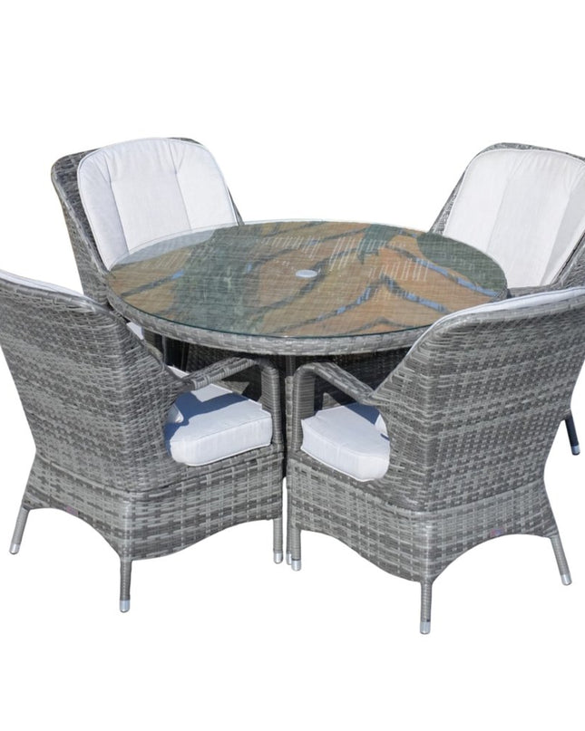 Five Piece Gray Round Glass Dining Set