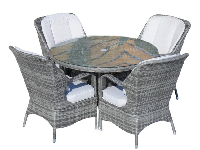 Five Piece Gray Round Glass Dining Set