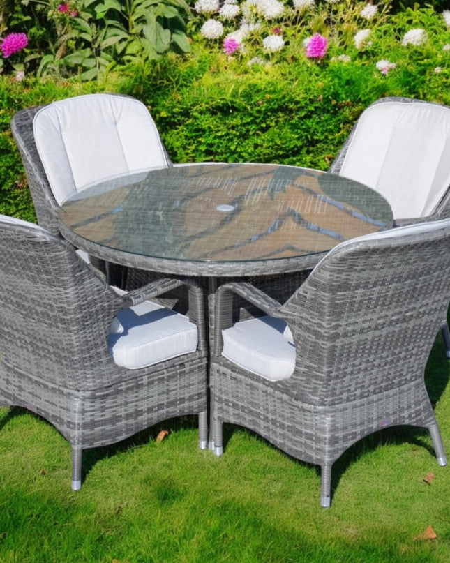Five Piece Gray Round Glass Dining Set