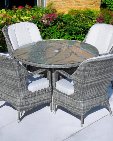 Five Piece Gray Round Glass Dining Set