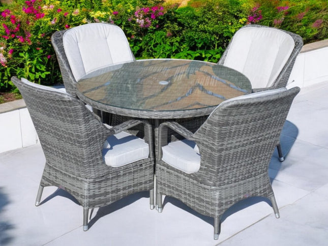 Five Piece Gray Round Glass Dining Set