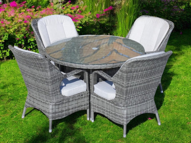 Five Piece Gray Round Glass Dining Set