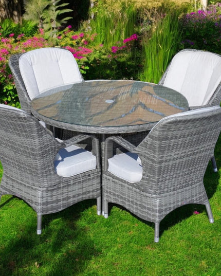 Five Piece Gray Round Glass Dining Set