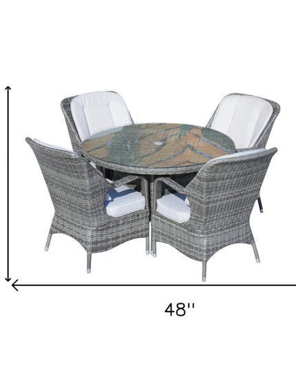 Five Piece Gray Round Glass Dining Set
