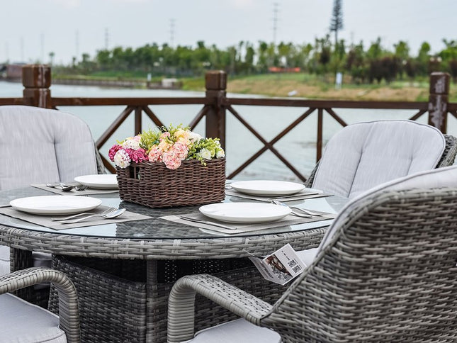 Five Piece Gray Round Glass Dining Set