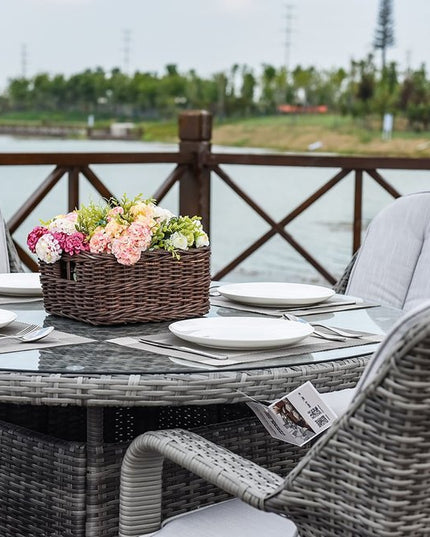 Five Piece Gray Round Glass Dining Set