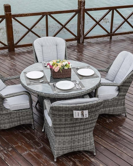 Five Piece Gray Round Glass Dining Set