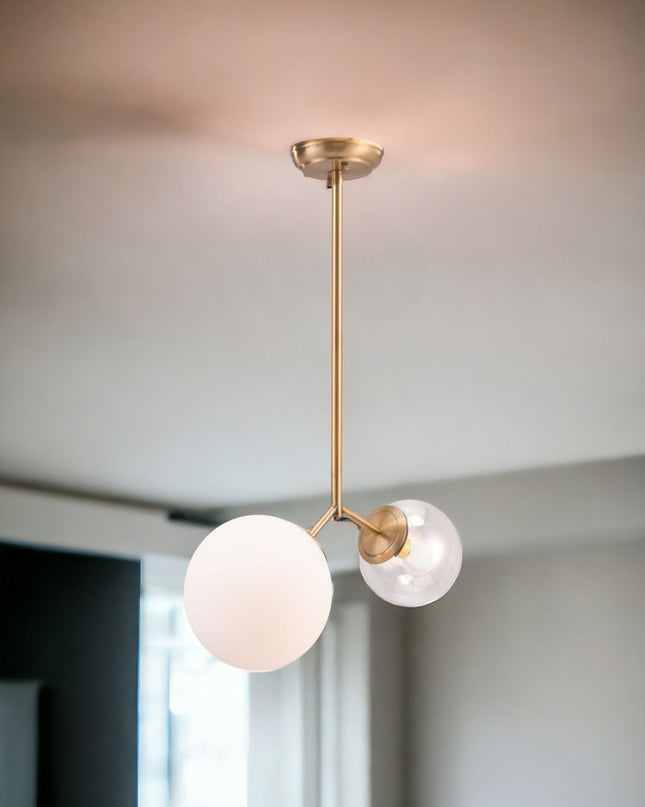 Gold Shaded Two Light Metal Dimmable Ceiling Light With White Shades