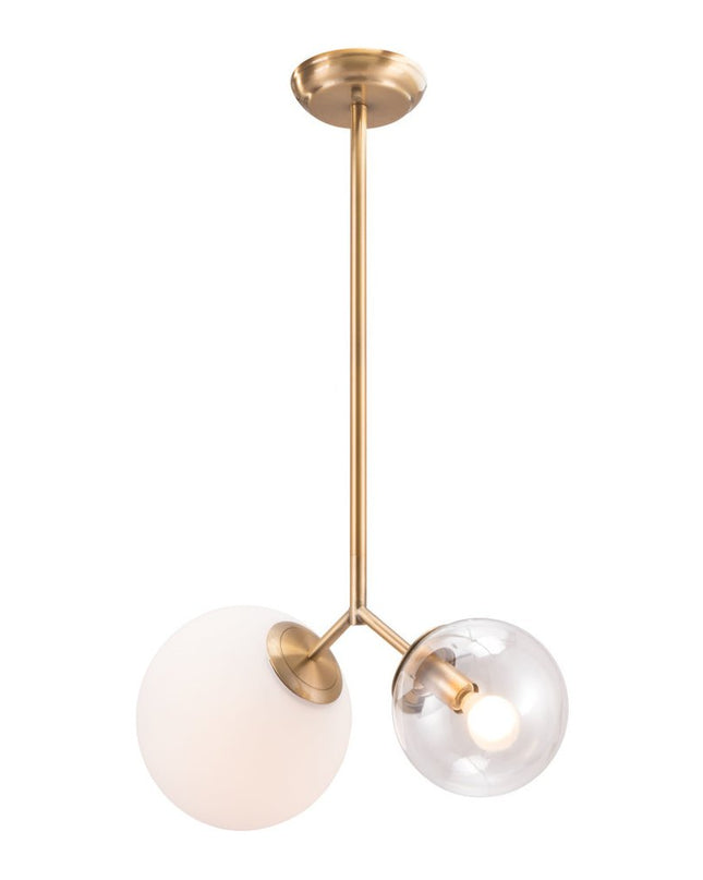 Gold Shaded Two Light Metal Dimmable Ceiling Light With White Shades