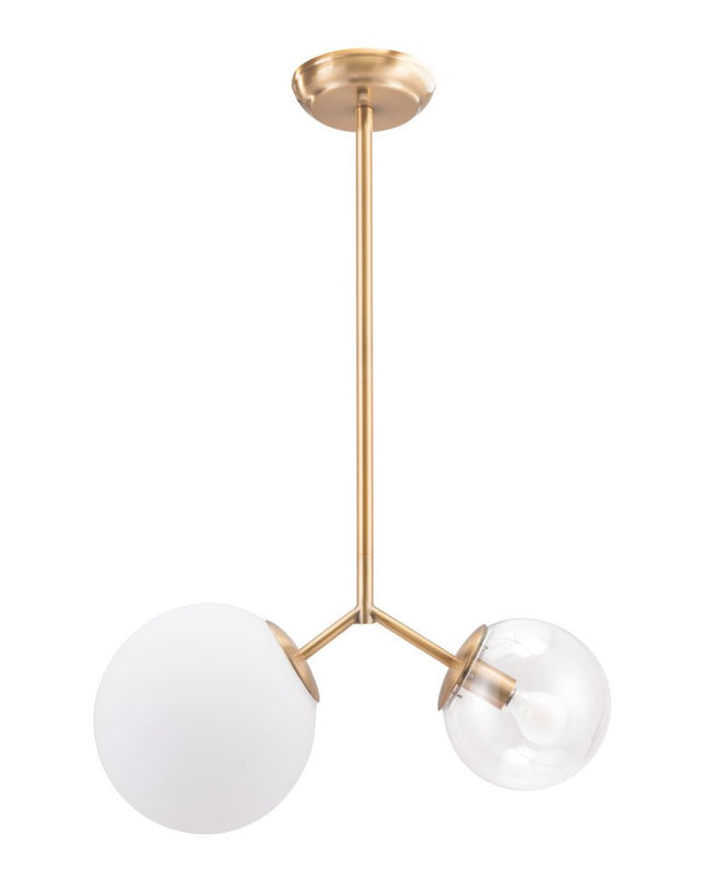 Gold Shaded Two Light Metal Dimmable Ceiling Light With White Shades