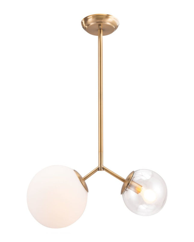 Gold Shaded Two Light Metal Dimmable Ceiling Light With White Shades