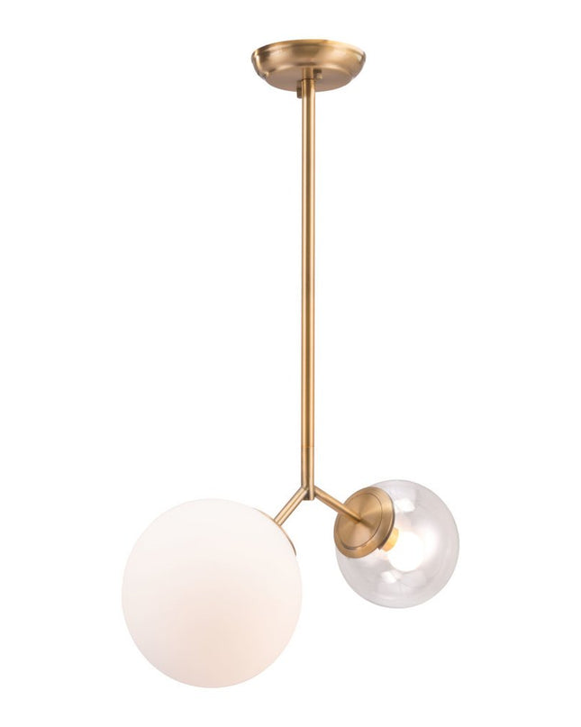 Gold Shaded Two Light Metal Dimmable Ceiling Light With White Shades