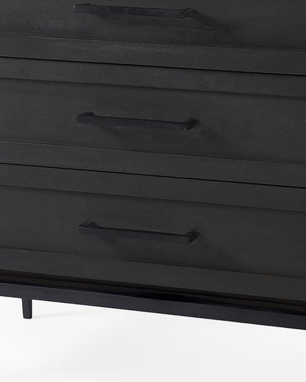 36" Black And White Solid Wood And Marble Three Drawer Dresser