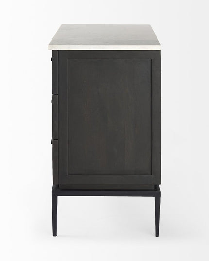 36" Black And White Solid Wood And Marble Three Drawer Dresser
