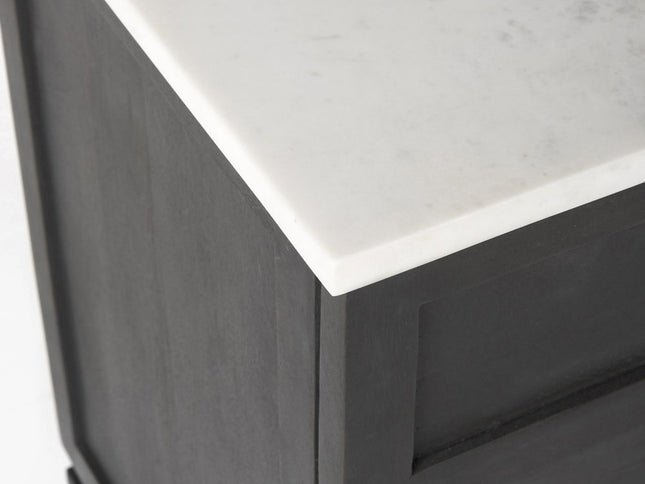 36" Black And White Solid Wood And Marble Three Drawer Dresser