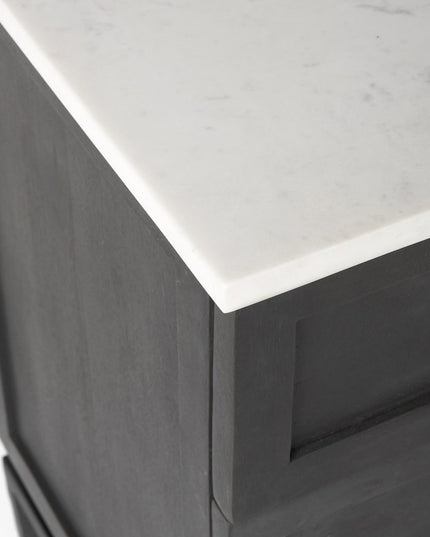 36" Black And White Solid Wood And Marble Three Drawer Dresser