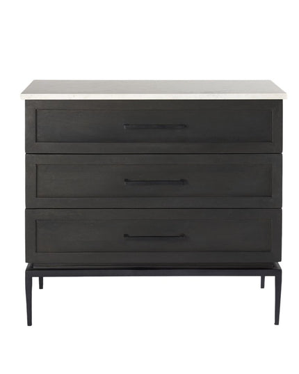 36" Black And White Solid Wood And Marble Three Drawer Dresser