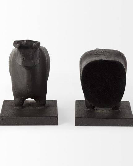 Set of Two 7" Black Fabric Bull Decorative Bookends