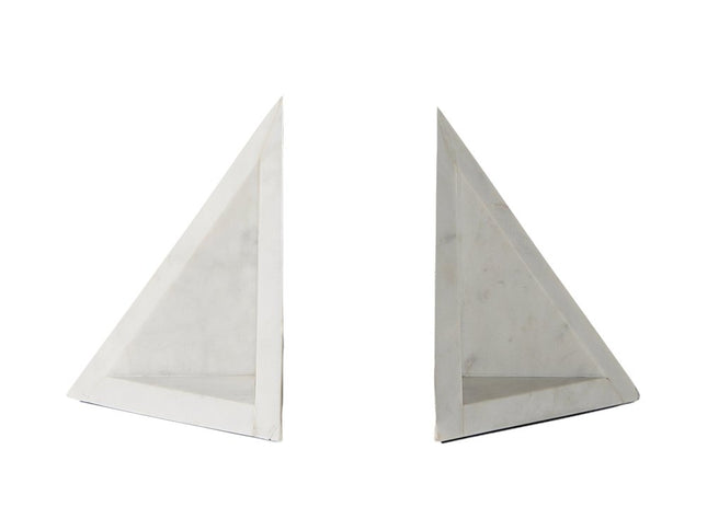 Set of Two White Marble Triangle Decorative Bookends
