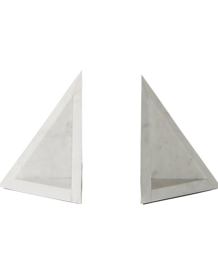 Set of Two White Marble Triangle Decorative Bookends