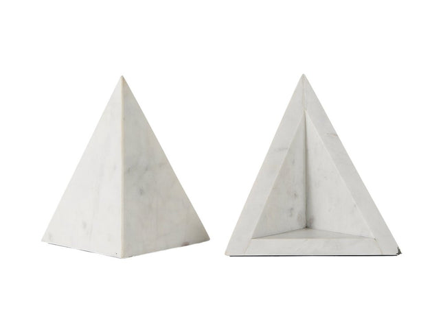 Set of Two White Marble Triangle Decorative Bookends