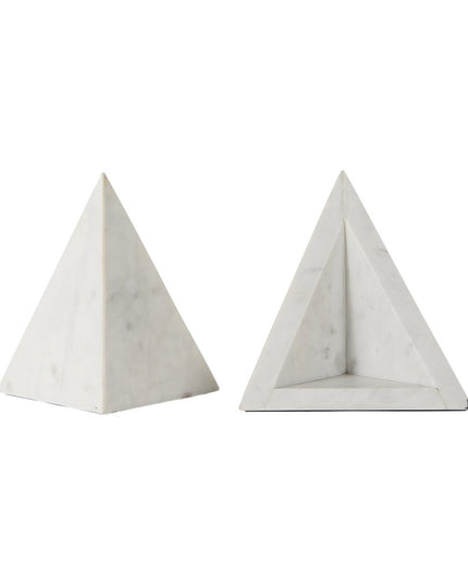 Set of Two White Marble Triangle Decorative Bookends
