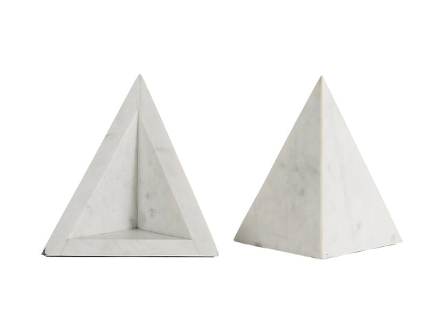 Set of Two White Marble Triangle Decorative Bookends