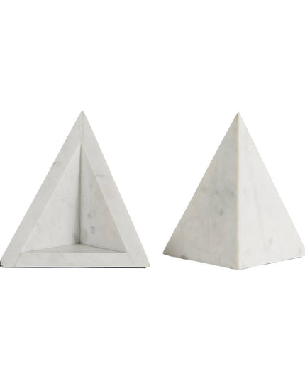Set of Two White Marble Triangle Decorative Bookends
