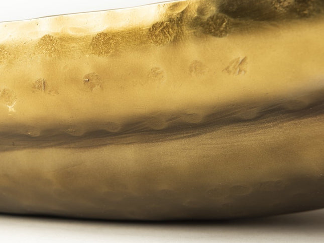 Set of Two Gold Hammered Metal Boat Shaped Decorative Bowls