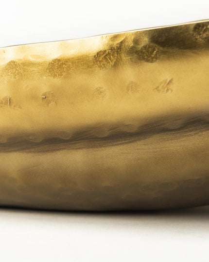 Set of Two Gold Hammered Metal Boat Shaped Decorative Bowls