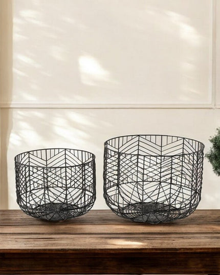 Set of Two Black Metal Tabletop Sculpture