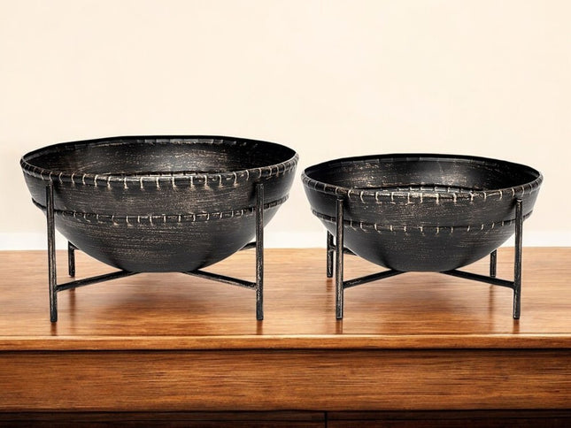 Set of Two Black Metal Decorative Bowl