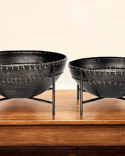 Set of Two Black Metal Decorative Bowl