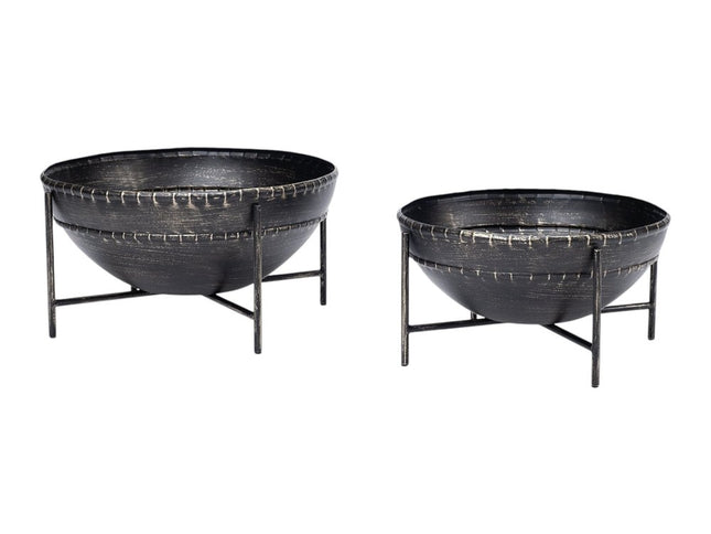 Set of Two Black Metal Decorative Bowl