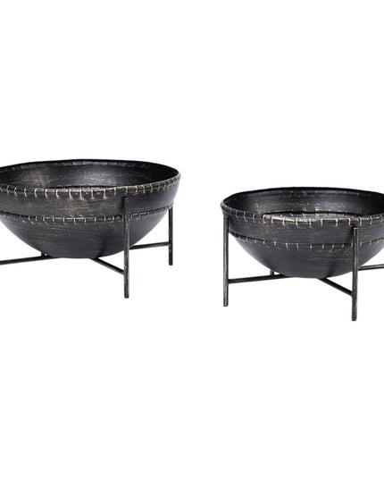 Set of Two Black Metal Decorative Bowl