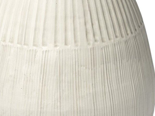 21" White Striped Ceramic Cylinder Floor Vase