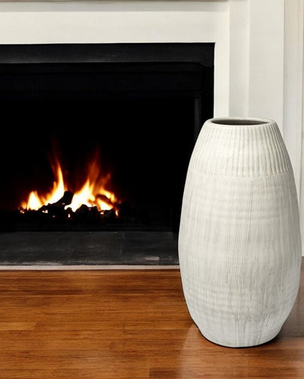 29" White Cylinder Ceramic Floor Vase