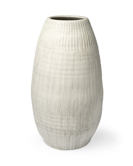 29" White Cylinder Ceramic Floor Vase