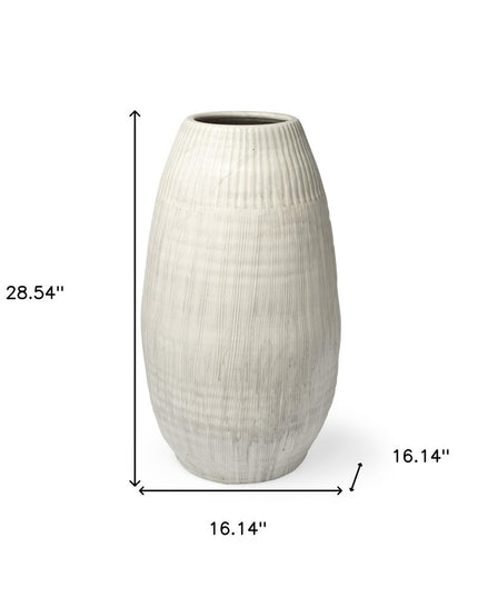 29" White Cylinder Ceramic Floor Vase