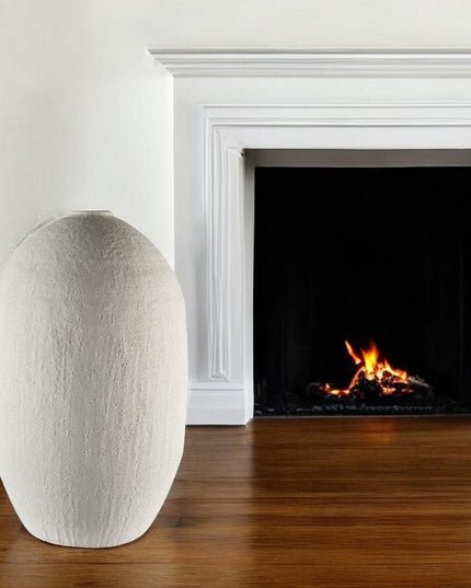 32" White Cylinder Ceramic Floor Vase