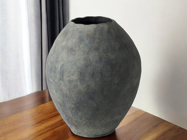 23" Gray Oval Distressed Ceramic Floor Vase