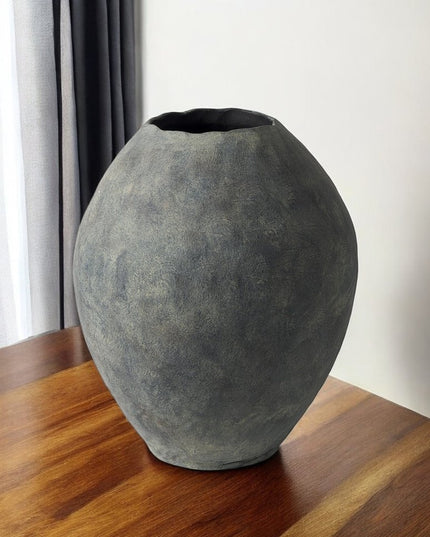 23" Gray Oval Distressed Ceramic Floor Vase